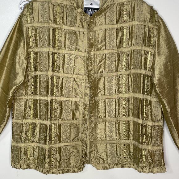YAK MAGIK Jacket size MEDIUM 100% SILK Long Sleeves Open Front Beaded GOLD Rare - Picture 6 of 16